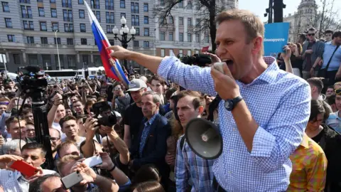 Getty Images Alexei Navalny addresses a crowd, before his imprisonment