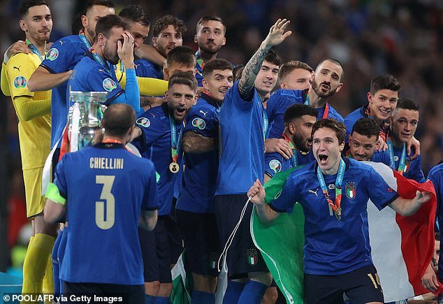 Chiesa (bottom right with flag) had the world at his feet after some stunning displays for Italy