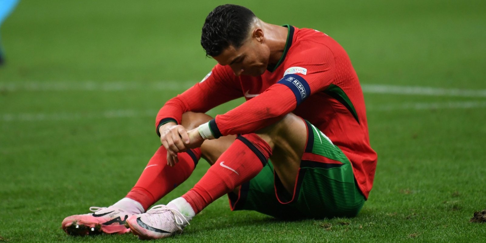 Cristiano Ronaldo (7) of Portugal reacts after missing a penalty shoot during the UEFA EURO 2024 round of 16 match between Portugal and Slovenia