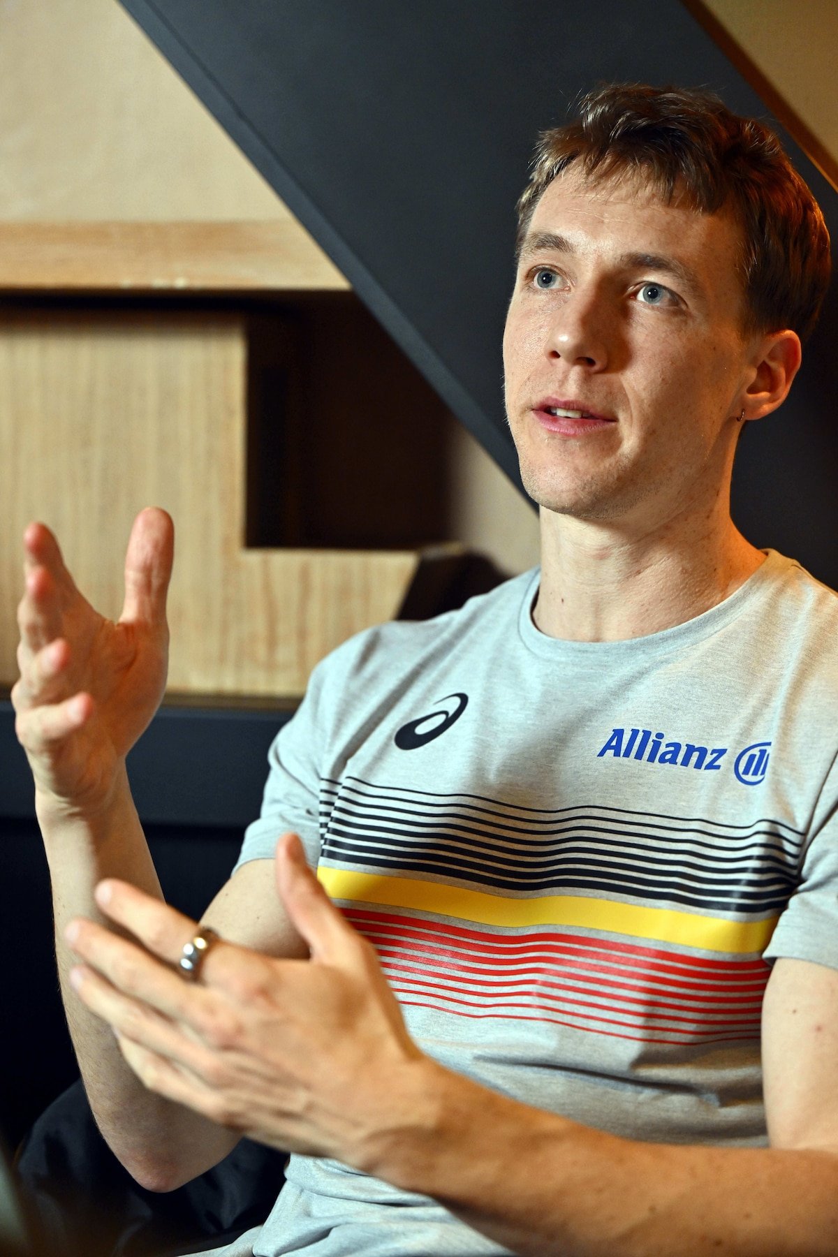 Belgian Julien Watrin pictured during a press conference ahead of the European Athletics Indoor Championships, in Apeldoorn, The Netherlands, Wednesday 05 March 2025. The championships take place from 6 to 9 March. BELGA PHOTO ERIC LALMAND