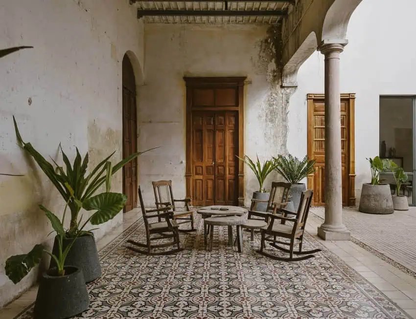 Interior patio of colonial home.
