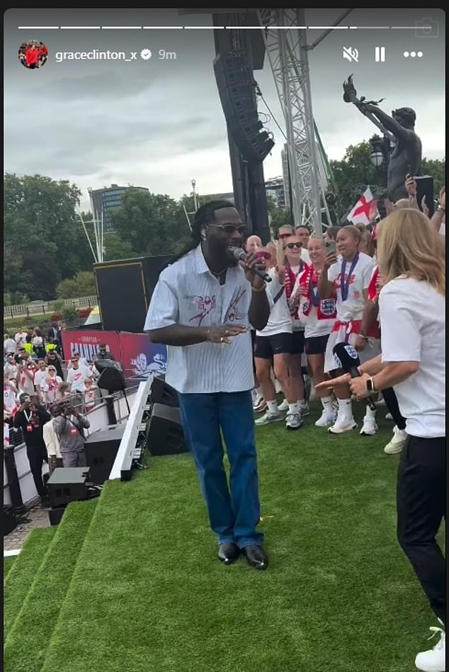 Lionesses star Grace Clinton captured a close-up as Burna Boy performed for the England manager and the crowd