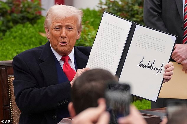 President Donald Trump announces tariffs in the Rose Garden of the White House yesterday