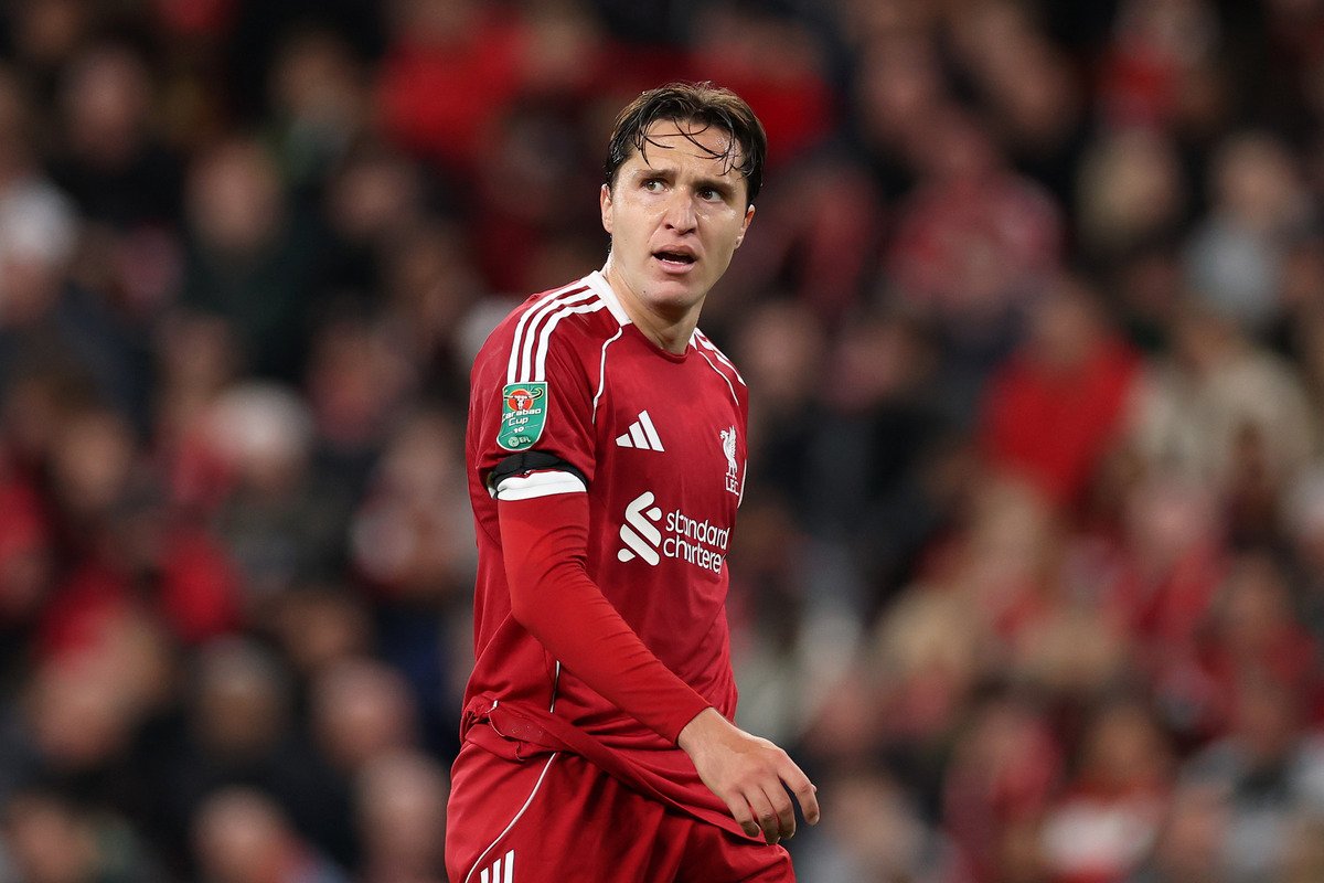 LIVERPOOL, ENGLAND - SEPTEMBER 23: Federico Chiesa of Liverpool during the Carabao Cup Third Round match between Liverpool and Southampton at Anfield on September 23, 2025 in Liverpool, England. (Photo by Jan Kruger/Getty Images)